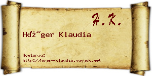 Höger Klaudia névjegykártya